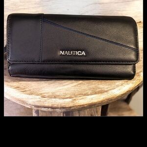 Nautica Black Wallet with Blue Trim